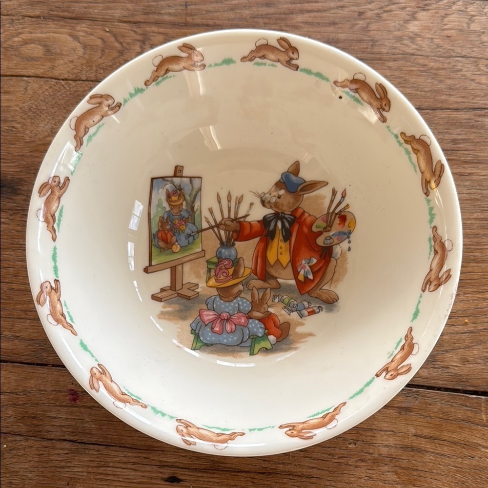 Bunnykins Charming Rabbit Artist Bowl - Cream and Brown
